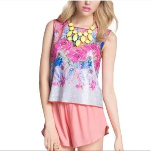 🍁3 For 25 DREAM DAILY Vermilion Flowers Sequin Blouse size XS
